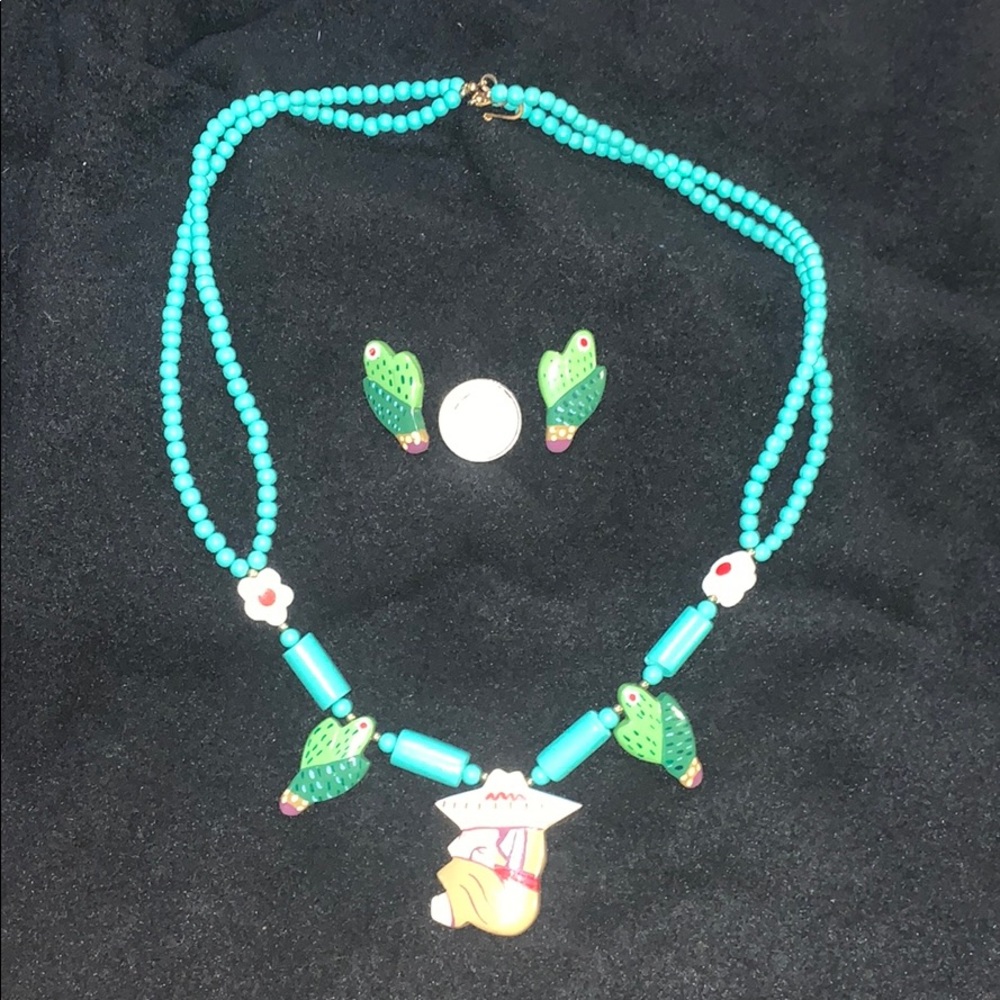 Vintage wooden cactus necklace/earring set